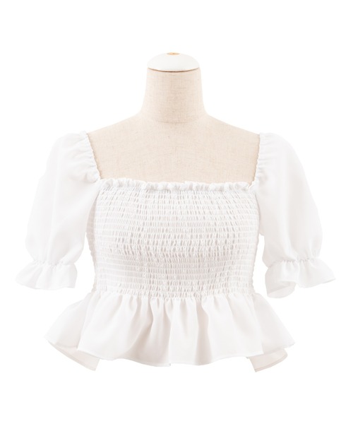 PUNYUS（プニュズ）の「シャーリングショートブラウス（シャツ/ブラウス・レディース・ホワイト/ブラック・3/1/2/4）」の4枚目の写真