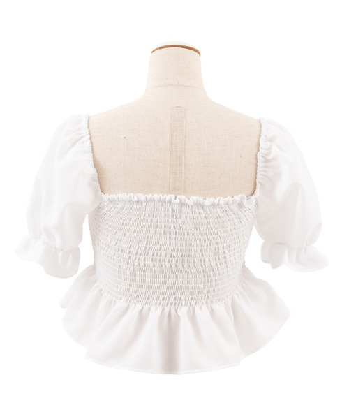 PUNYUS（プニュズ）の「シャーリングショートブラウス（シャツ/ブラウス・レディース・ホワイト/ブラック・3/1/2/4）」の5枚目の写真