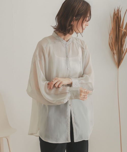 SENSE OF PLACE by URBAN RESEARCH（センスオブプレイスバイアーバンリサーチ）の「ハクプリントスタンドカラードルマンシャツ（シャツ/ブラウス・レディース・モカ/ラベンダー/アイボリー/ブラック・ONE）」の21枚目の写真