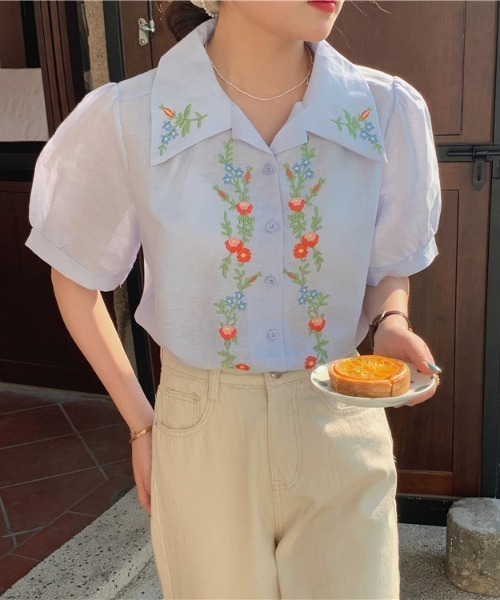 MANGROVE（マングローブ）の「フロントフラワーエンブロイダリーブラウス（シャツ/ブラウス・レディース・ホワイト/イエロー/ブルー・FREE）」の13枚目の写真