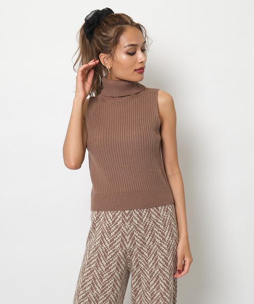 SPIRALGIRL（スパイラルガール）の「ノースリーブタートルネックニット（ニット/セーター・レディース・ブラック/ブラウン・FREE）」の6枚目の写真