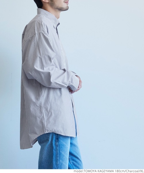 coca（coca）（コカ）の「メンズ BDルーズシルエットストライプシャツ（シャツ/ブラウス・メンズ・チャコールグレー/ブルー・M/L/XL）」の18枚目の写真