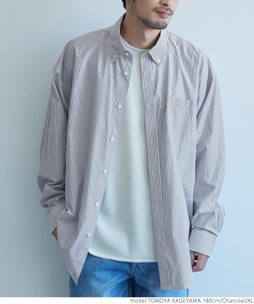 coca（coca）（コカ）の「メンズ BDルーズシルエットストライプシャツ（シャツ/ブラウス・メンズ・チャコールグレー/ブルー・M/L/XL）」の15枚目の写真