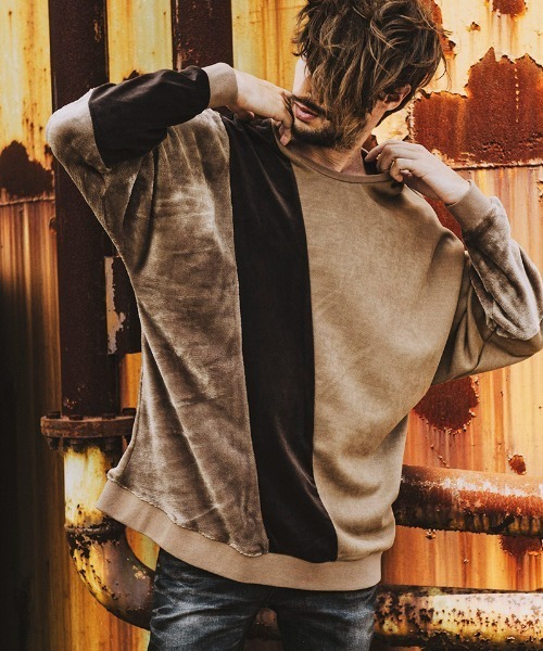 NO ID.(ノーアイディ)の「mlt3578- エコファー切替ドルマンスリーブC-N-プルオーバ-(Tシャツ/カットソー・メンズ・グレー/ベージュ/ブラック系その他/ブラック・ONE SIZE)」の4枚目の写真