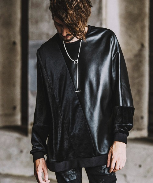 NO ID.(ノーアイディ)の「mlt3578- エコファー切替ドルマンスリーブC-N-プルオーバ-(Tシャツ/カットソー・メンズ・グレー/ベージュ/ブラック系その他/ブラック・ONE SIZE)」の2枚目の写真
