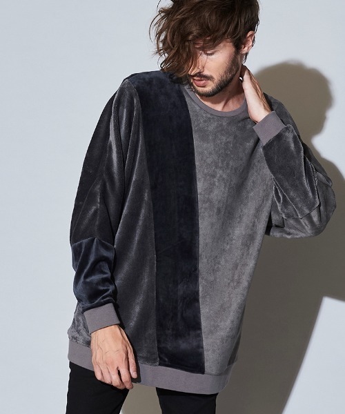 NO ID.(ノーアイディ)の「mlt3578- エコファー切替ドルマンスリーブC-N-プルオーバ-(Tシャツ/カットソー・メンズ・グレー/ベージュ/ブラック系その他/ブラック・ONE SIZE)」の3枚目の写真