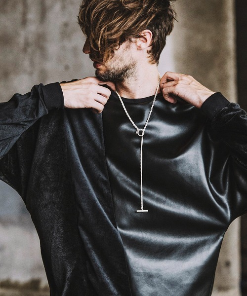 NO ID.(ノーアイディ)の「mlt3578- エコファー切替ドルマンスリーブC-N-プルオーバ-(Tシャツ/カットソー・メンズ・グレー/ベージュ/ブラック系その他/ブラック・ONE SIZE)」の5枚目の写真