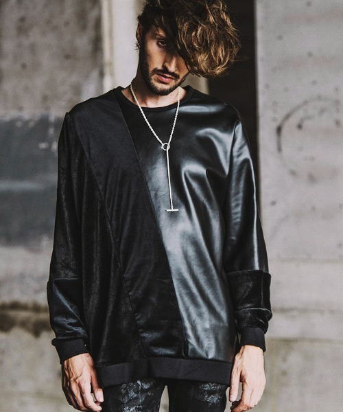 NO ID.(ノーアイディ)の「mlt3578- エコファー切替ドルマンスリーブC-N-プルオーバ-(Tシャツ/カットソー・メンズ・グレー/ベージュ/ブラック系その他/ブラック・ONE SIZE)」の6枚目の写真