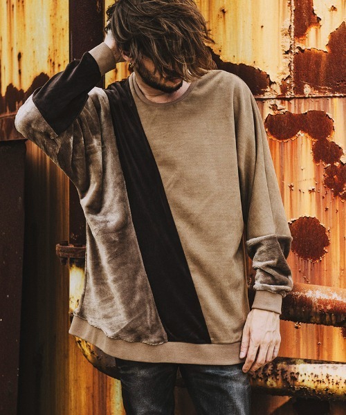 NO ID.(ノーアイディ)の「mlt3578- エコファー切替ドルマンスリーブC-N-プルオーバ-(Tシャツ/カットソー・メンズ・グレー/ベージュ/ブラック系その他/ブラック・ONE SIZE)」の8枚目の写真