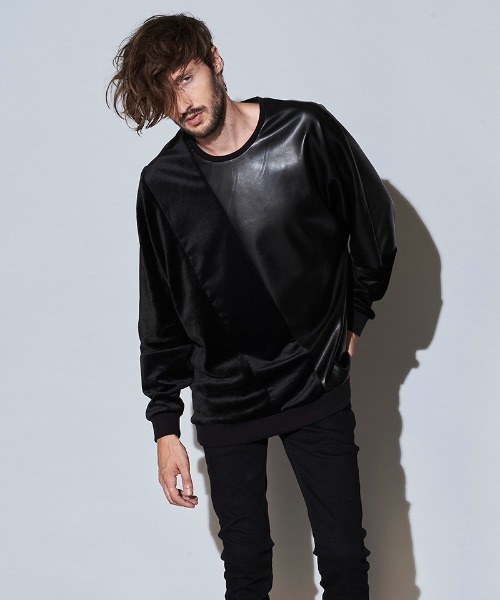 NO ID.(ノーアイディ)の「mlt3578- エコファー切替ドルマンスリーブC-N-プルオーバ-(Tシャツ/カットソー・メンズ・グレー/ベージュ/ブラック系その他/ブラック・ONE SIZE)」の12枚目の写真