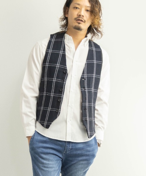 NYLAUS(ナイラス)の「ジャガード 格子柄 ベスト(ベスト・メンズ・ブラック×グレー/ネイビー×ホワイト・M/LL/L)」の1枚目の写真