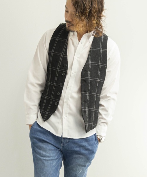 NYLAUS(ナイラス)の「ジャガード 格子柄 ベスト(ベスト・メンズ・ブラック×グレー/ネイビー×ホワイト・M/LL/L)」の2枚目の写真