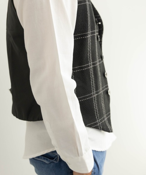 NYLAUS(ナイラス)の「ジャガード 格子柄 ベスト(ベスト・メンズ・ブラック×グレー/ネイビー×ホワイト・M/LL/L)」の3枚目の写真