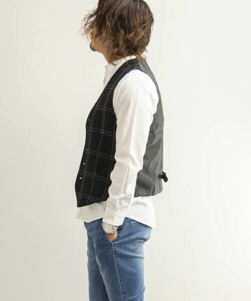 NYLAUS(ナイラス)の「ジャガード 格子柄 ベスト(ベスト・メンズ・ブラック×グレー/ネイビー×ホワイト・M/LL/L)」の17枚目の写真
