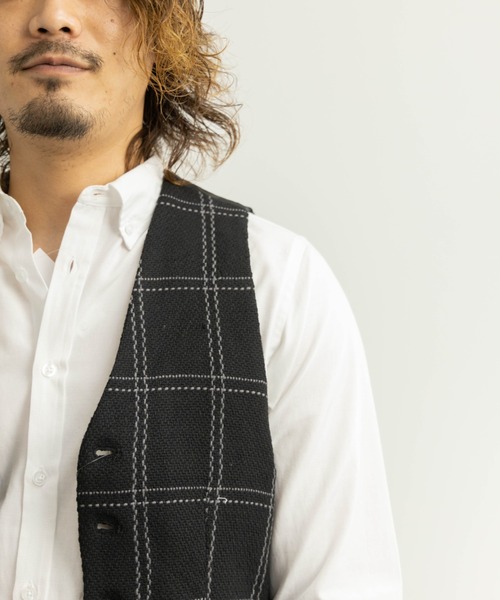 NYLAUS(ナイラス)の「ジャガード 格子柄 ベスト(ベスト・メンズ・ブラック×グレー/ネイビー×ホワイト・M/LL/L)」の19枚目の写真