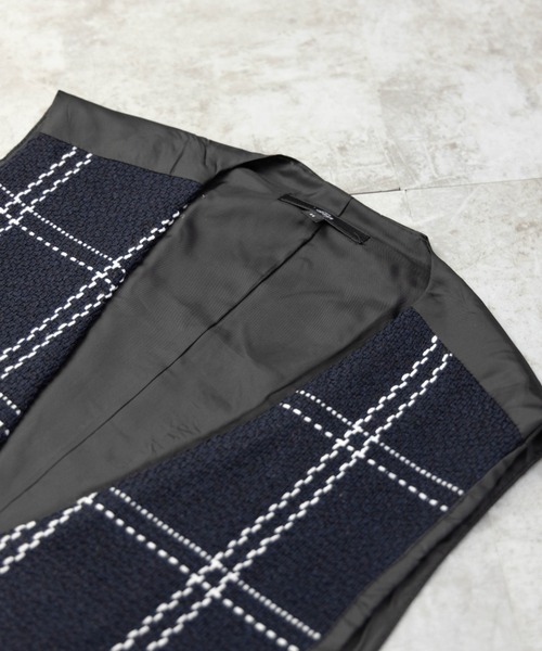 NYLAUS(ナイラス)の「ジャガード 格子柄 ベスト(ベスト・メンズ・ブラック×グレー/ネイビー×ホワイト・M/LL/L)」の7枚目の写真