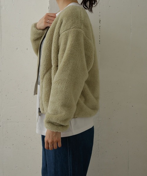 DANTON（ダントン）の「DANTON　HIGH PILE ZIP V-NECK JACKET（その他アウター・レディース・ライトカーキ/ブラック/チャコールグレー/ネイビー/ピンクベージュ・36）」の8枚目の写真