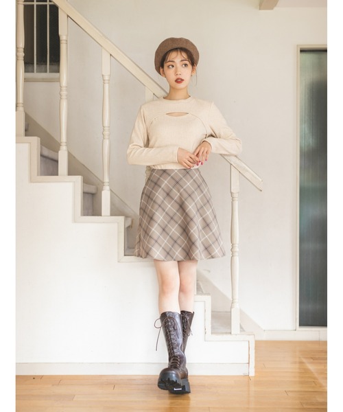 fifth calin（フィフスカラン）の「ミニフレアスカート（スカート・レディース・ブラウン/グレー・MEDIUM）」の2枚目の写真