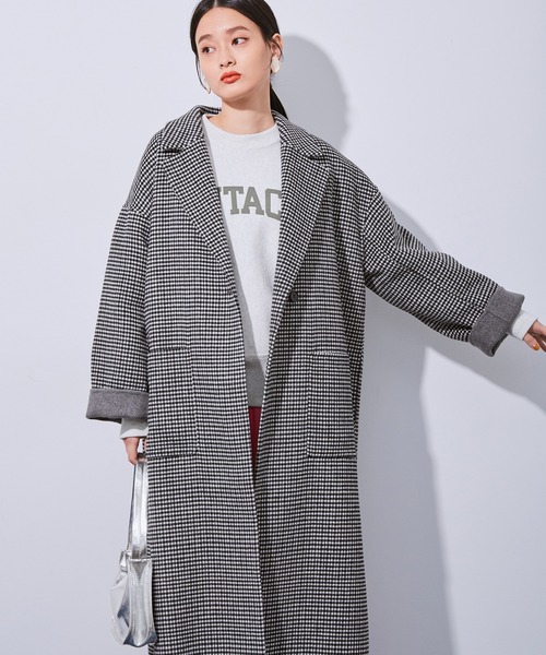 ADAM ET ROPE'(アダムエロペ)の「CHECKウールリバーコート(その他アウター・レディース・ブラウン/ブラック系その他・38/36)」の5枚目の写真