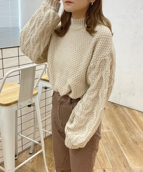apres jour（アプレジュール）の「袖編みデザインニット【ZOZOTOWN限定アイテム】（ニット/セーター・レディース・オレンジ/アイボリー/ブルー系その他/モカ・X-LARGE/フリー）」の9枚目の写真