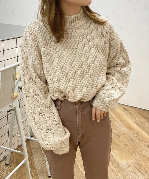 apres jour（アプレジュール）の「袖編みデザインニット【ZOZOTOWN限定アイテム】（ニット/セーター・レディース・オレンジ/アイボリー/ブルー系その他/モカ・X-LARGE/フリー）」の5枚目の写真