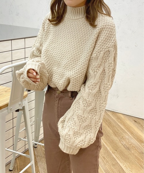 apres jour（アプレジュール）の「袖編みデザインニット【ZOZOTOWN限定アイテム】（ニット/セーター・レディース・オレンジ/アイボリー/ブルー系その他/モカ・X-LARGE/フリー）」の8枚目の写真