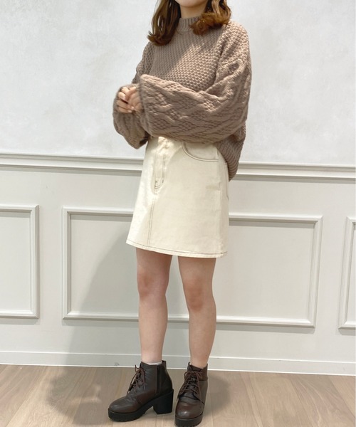 apres jour（アプレジュール）の「袖編みデザインニット【ZOZOTOWN限定アイテム】（ニット/セーター・レディース・オレンジ/アイボリー/ブルー系その他/モカ・X-LARGE/フリー）」の21枚目の写真