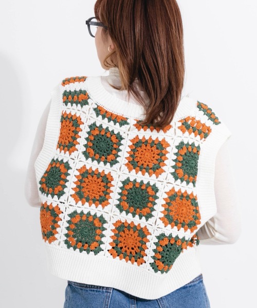 nemne store（ネンネストア）の「カラフルかぎ針編みビスチェ（ベスト・レディース・オフホワイト/ピンク/グリーン・フリー）」の16枚目の写真