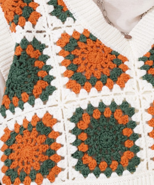 nemne store（ネンネストア）の「カラフルかぎ針編みビスチェ（ベスト・レディース・オフホワイト/ピンク/グリーン・フリー）」の7枚目の写真