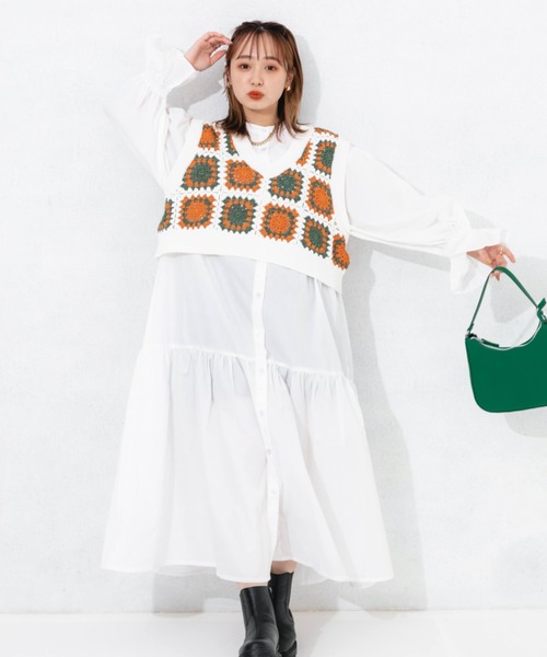 nemne store（ネンネストア）の「カラフルかぎ針編みビスチェ（ベスト・レディース・オフホワイト/ピンク/グリーン・フリー）」の18枚目の写真