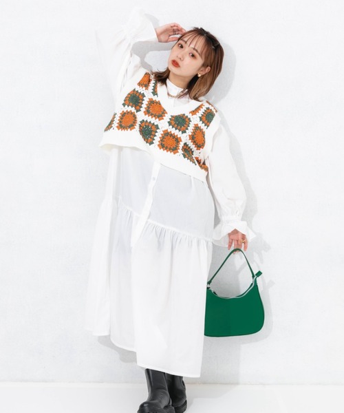 nemne store（ネンネストア）の「カラフルかぎ針編みビスチェ（ベスト・レディース・オフホワイト/ピンク/グリーン・フリー）」の17枚目の写真