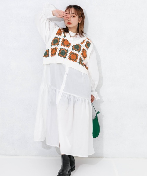 nemne store（ネンネストア）の「カラフルかぎ針編みビスチェ（ベスト・レディース・オフホワイト/ピンク/グリーン・フリー）」の19枚目の写真