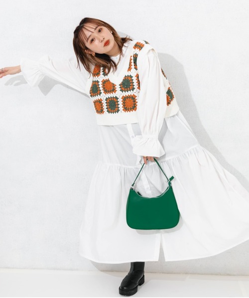 nemne store（ネンネストア）の「カラフルかぎ針編みビスチェ（ベスト・レディース・オフホワイト/ピンク/グリーン・フリー）」の6枚目の写真