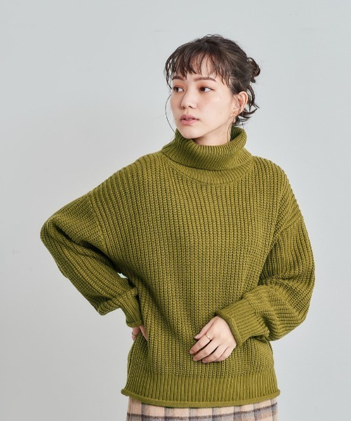 cepo（セポ）の「アゼアミタートルネックニット（ニット/セーター・レディース・グリーン/ピンク/チャコール/ブルー・M）」の3枚目の写真