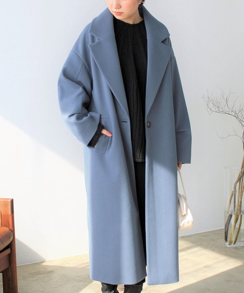 GeeRA(ジーラ)の「ニットモッサ袖タックチェスターコート(その他アウター・レディース・ブルー/アイボリー/モカ・MEDIUM)」の3枚目の写真