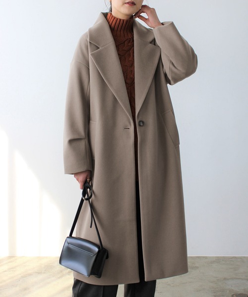 GeeRA(ジーラ)の「ニットモッサ袖タックチェスターコート(その他アウター・レディース・ブルー/アイボリー/モカ・MEDIUM)」の2枚目の写真