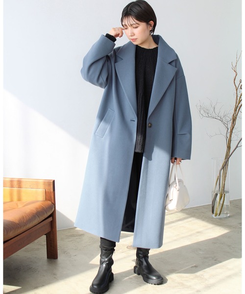 GeeRA(ジーラ)の「ニットモッサ袖タックチェスターコート(その他アウター・レディース・ブルー/アイボリー/モカ・MEDIUM)」の10枚目の写真