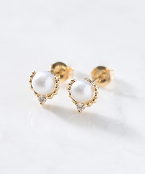 K10 pearl ミル＆ダイヤモンド スタッドピアス