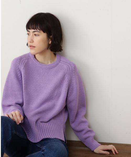 human woman(ヒューマンウーマン)の「◆コットンアクリル天竺ニットプルオーバー(ニット/セーター・レディース・ホワイト系その他/パープル/ブルー・MEDIUM)」の3枚目の写真