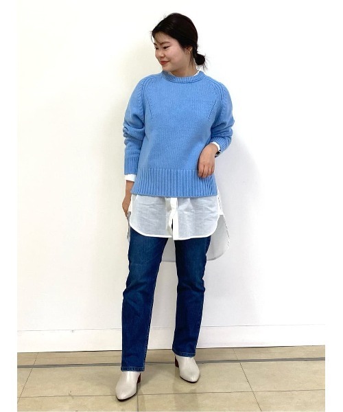 human woman(ヒューマンウーマン)の「◆コットンアクリル天竺ニットプルオーバー(ニット/セーター・レディース・ホワイト系その他/パープル/ブルー・MEDIUM)」の21枚目の写真