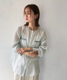 CLEIO | 【CLEIO】シアーストライプクルーネックシャツ(シャツ/ブラウス)