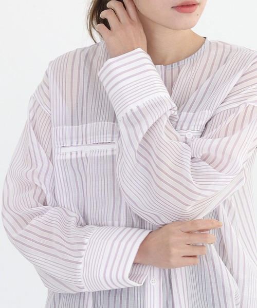 CLEIO（クレイオ）の「【CLEIO】シアーストライプクルーネックシャツ（シャツ/ブラウス・レディース・ライトグリーン/ラベンダー・FREE）」の19枚目の写真
