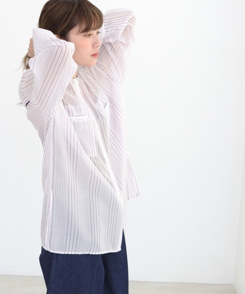 CLEIO（クレイオ）の「【CLEIO】シアーストライプクルーネックシャツ（シャツ/ブラウス・レディース・ライトグリーン/ラベンダー・FREE）」の18枚目の写真