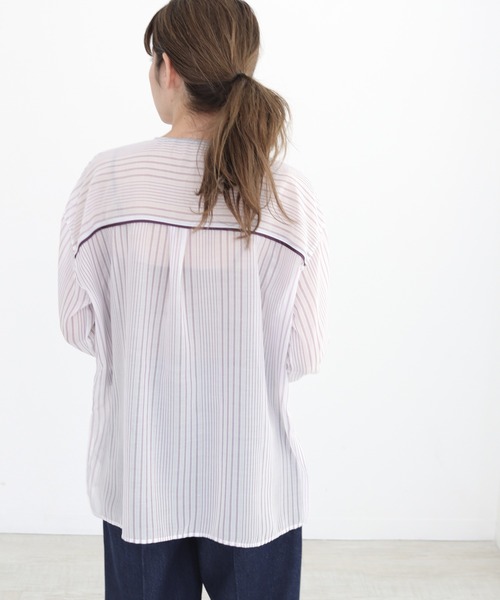 CLEIO（クレイオ）の「【CLEIO】シアーストライプクルーネックシャツ（シャツ/ブラウス・レディース・ライトグリーン/ラベンダー・FREE）」の17枚目の写真