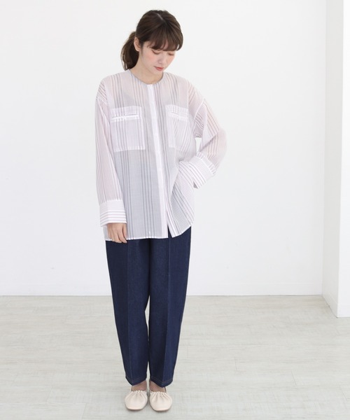 CLEIO（クレイオ）の「【CLEIO】シアーストライプクルーネックシャツ（シャツ/ブラウス・レディース・ライトグリーン/ラベンダー・FREE）」の16枚目の写真