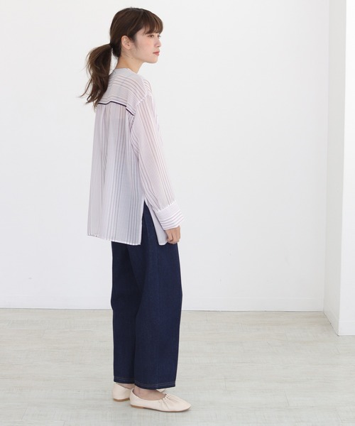 CLEIO（クレイオ）の「【CLEIO】シアーストライプクルーネックシャツ（シャツ/ブラウス・レディース・ライトグリーン/ラベンダー・FREE）」の13枚目の写真