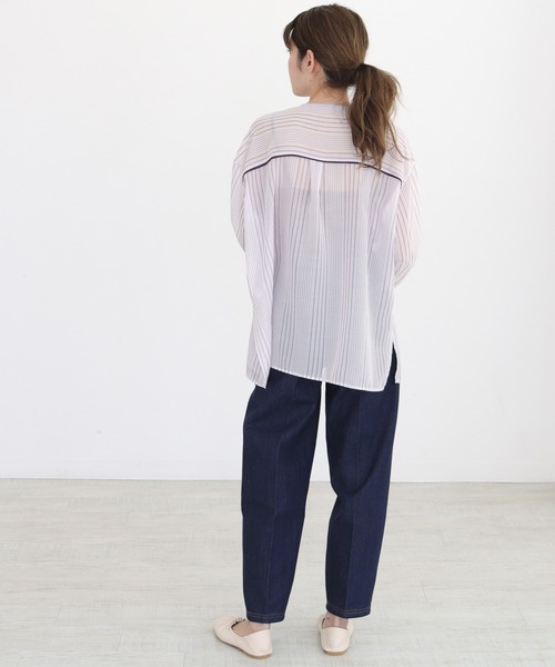 CLEIO（クレイオ）の「【CLEIO】シアーストライプクルーネックシャツ（シャツ/ブラウス・レディース・ライトグリーン/ラベンダー・FREE）」の12枚目の写真