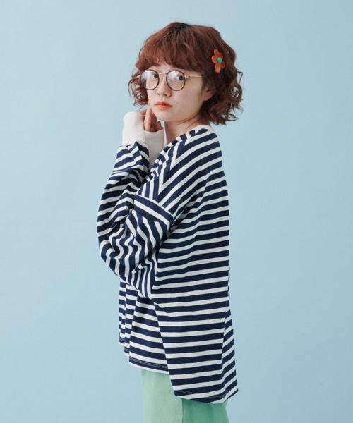 MERLOT（メルロー）の「たっぷり袖ボーダーロンT（Tシャツ/カットソー・レディース・ブラック/ネイビー/レッド・FREE）」の8枚目の写真