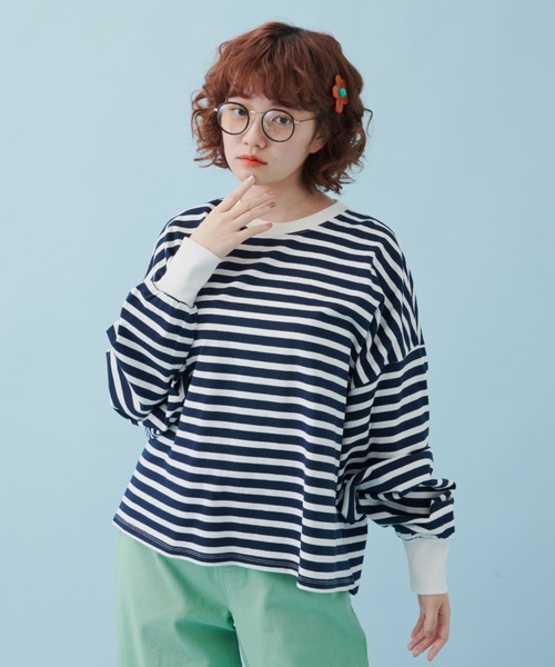 MERLOT（メルロー）の「たっぷり袖ボーダーロンT（Tシャツ/カットソー・レディース・ブラック/ネイビー/レッド・FREE）」の10枚目の写真