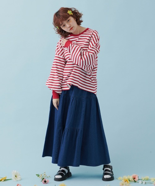 MERLOT（メルロー）の「たっぷり袖ボーダーロンT（Tシャツ/カットソー・レディース・ブラック/ネイビー/レッド・FREE）」の16枚目の写真